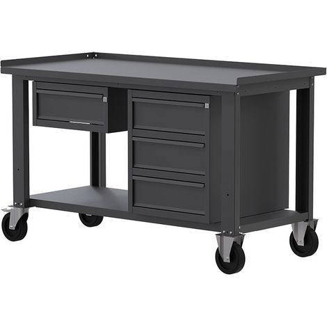 Banco lavoro con ruote SOGI X3N106AR - 1.5 m - piano in acciaio - 1 + 3 cassetti - grigio antracite (1/4)