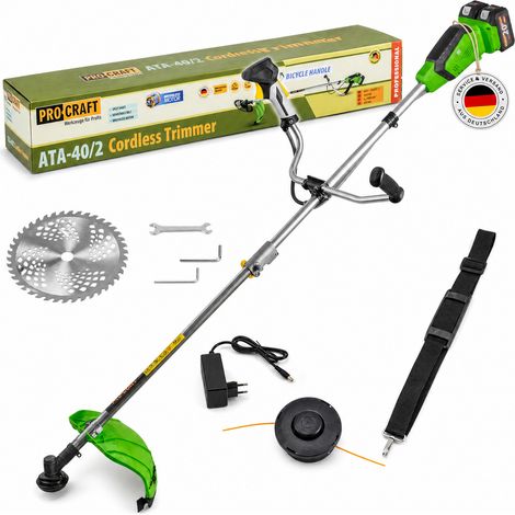 Decespugliatore a batteria Procraft ATA-40/2 40 V (2x 20 V) 420 mm brushless + 2 batterie da 4,0 Ah + caricabatterie