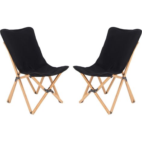 Juego de 2 sillas de jardín plegables 52 x 72,5 x 92,5 cm cómodas portátiles diseño moderno en bambú negro 200012449