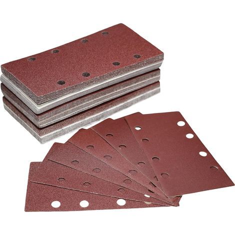 Papier de verre grain 180, papier de ponçage détaillé 6 trous, ponceuse à paume, bloc de ponçage, bande auto-agrippante, feuilles abrasives. Lot de 20 pièces. (1/4)