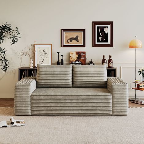 Canapé modulable 3 places en velours côtelé, canapé de salon compact sans montage avec assise moelleuse pour chambre Camel, 180 x 90 x 83 cm (1/5)