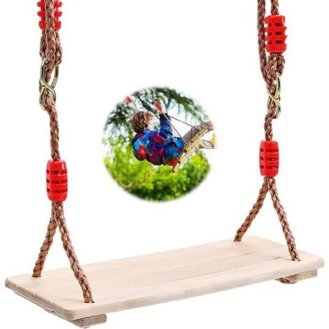 Balancoire En Bois - Siège 40x16 Cm - Corde Nylon Réglable 110 À 180 Cm - Charge Max 150 Kg - Pour Enfant Et Adulte (1/4)