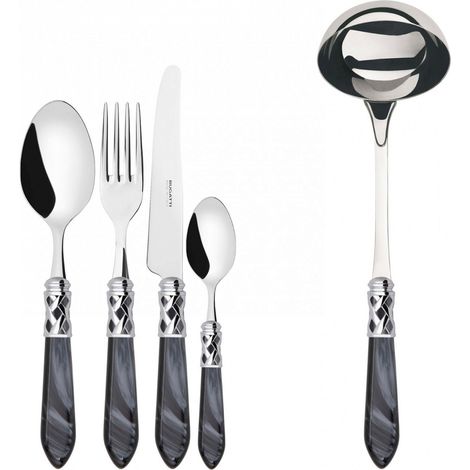 ALADDIN Ghiera Cromata, Posate Set 49 pz, Scatola Wengè, Casa Bugatti - Colore: Nero (1/2)