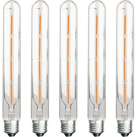 Lot de 5 Ampoules Long Tube, Filament LED Edison, 4W, Équivalent Incandescence 40W, Culot E27, Blanc Chaud 2700K, 400LM, Verre Transparent, 360 Angle d'éclairage, AC 220-240V (1/4)