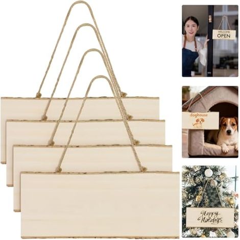 Lot de 4 Planches en Bois de Buis Naturel – 25×10×1 cm – avec Corde – pour Panneau DIY, Enseigne, Décoration Murale, Mariage, Jardin – Non Traité – Idée Cadeau Manuel (1/5)