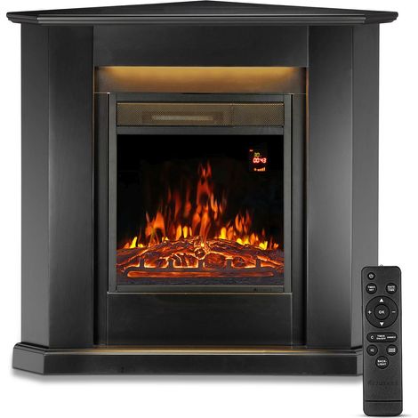 Caminetto elettrico nero triangolare caminetto elettrico con termoventilatore ed effetto fiamma - 1000 2000 W (1/3)