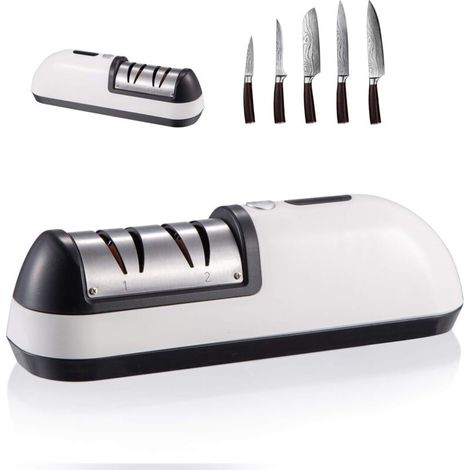 SABIR Home Safety Aiguiseur de Couteaux de cuisine丨Aiguiseur Electrique de Couteau 2 en 1, Affûteur à Deux Niveaux, Outils de Cuisine pour Réparer et Restaurer Les Lames 20.06.37.0cm (1/5)