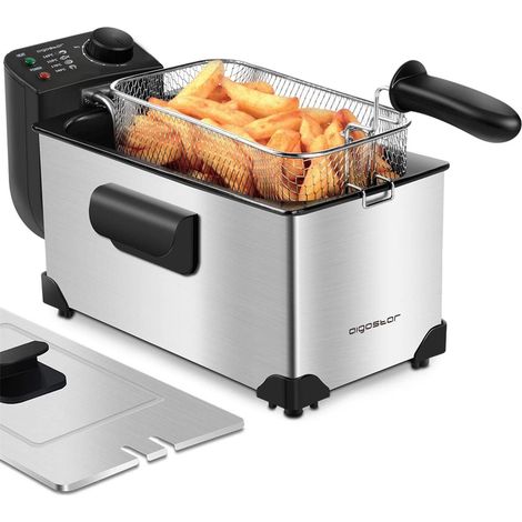 Aigostar Agni 30HEY - Freidora de 3 litros, 2200W, tapa antisalpicaduras y temperatura ajustable. Acero inoxidable tipo 304 y recipiente totalmente extraíble para vaciado de aceite. Diseño exclusivo. (1/5)