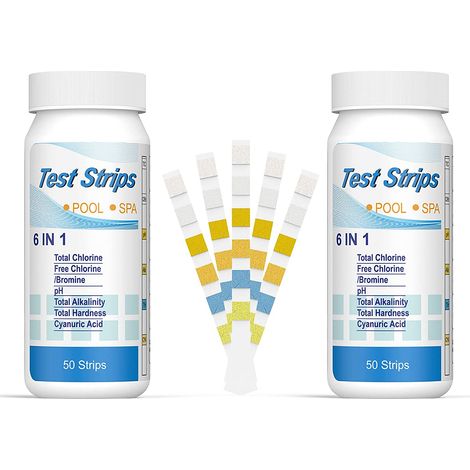 Strisce termali al bromo per piscine 6 in 1, Strisce pH per piscine Strisce reattive per la qualità dell'acqua Cloro Bromo Alcalinità Acido cianurico Durezza liquida Tester generale (100 pezzi) (1/5)
