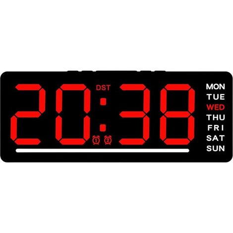 Reloj despertador digital LED YJDOORPLAY con visualización de fecha y temperatura, función de doble alarma, reloj de mesilla para dormitorio u oficina, 5 niveles de brillo (rojo) (1/5)
