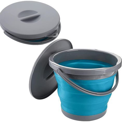 Seau pliable 5L, seau portable en silicone avec poignée de transport confortable, seau pliable durable, robuste et peu encombrant (BLEU) (1/5)