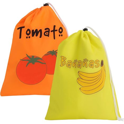 2 Pièces Sacs de Rangement pour Fruits et Légumes Pochette de Rangement Lavable et Réutilisable avec Cordon de Serrage Sac de Rangement pour Réfrigérateur Motif Banane et Tomate (1/5)