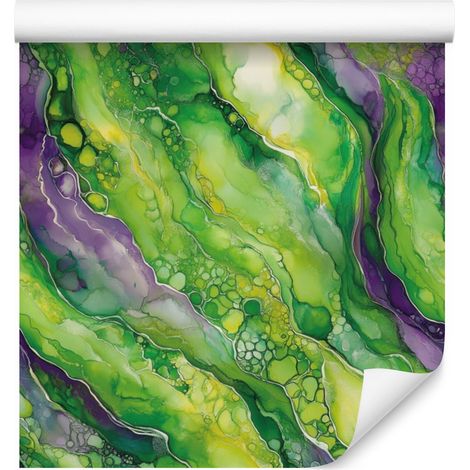Papel pintado verde tinta, lima y morado para salón y dormitorio, 50x1000 cm. (1/5)