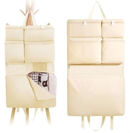 Rangement Porte à Suspendre,Etagere Suspendue pour Le Derrière Portes et en Voyage,Rangement Mural avec Sept Compartiments pour Ranger Vêtements,Chaussettes et Documents,1 Beige (1/4)