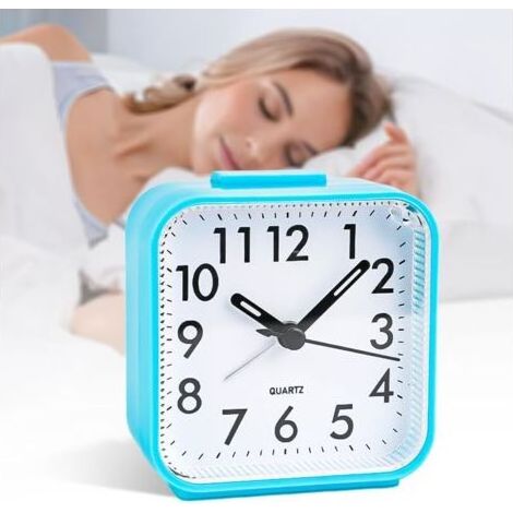 Réveil Analogique Silencieux, Analogique Silencieux sans Tic-Tac Petite Réveil Lumineux avec Fonction Snooze Réveil De Voyage Silencieux De Table (Bleu) (1/5)