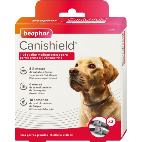 Collares Antiparasitarios CANISHIELD para perros Razas Grandes - Deltametrina de Triple Protección Flebotomos, Garrapatas y Pulgas - Pack 2 collares 65 cm