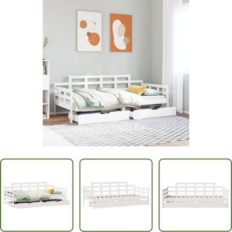 vidaXL Tiroirs - Lit de jour et tiroirs sans matelas blanc 90x200 cm bois massif (1/5)