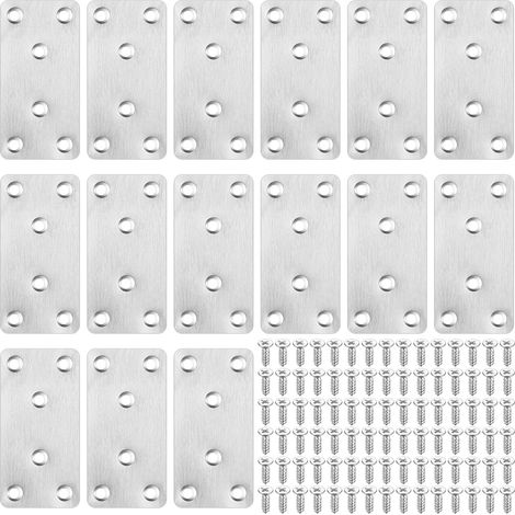 Lot de 15 équerres plates en acier inoxydable, 80 x 40 mm, pour meubles en bois. (1/5)
