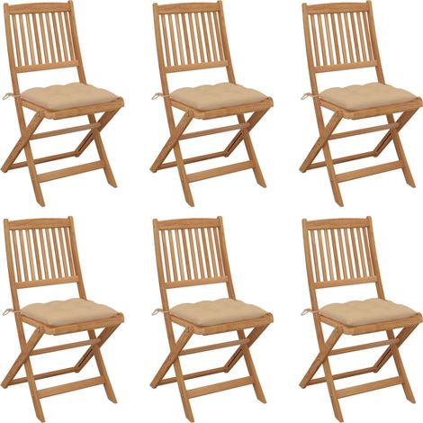 Lot de 6 Chaises de jardin pliables - Chaises d'extérieur pour terrasse/jardin avec coussins Bois d'acacia BV980847 - BonneVie (1/5)