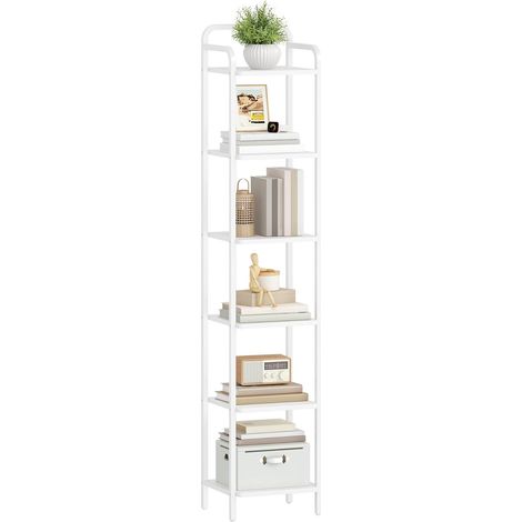 Bibliothèque étagère 6 niveaux – Design industriel en métal et panneaux de particules – Dimensions 30x33x166 cm – Rangement pour bureau et salon – Couleur blanche (1/5)