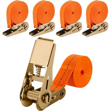 4 Pièces Sangle Arrimage Sangle a Cliquet Sangle de Serrage,Sangles D'arrimage Arrimage Coulissantes a Cliquet Automatique,pour Charge de Voiture ou du Transporter Sangle Camion (600, Centimètres) (1/5)