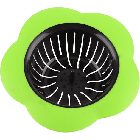 Filtre Évier - Filtre Anti-Cheveux pour Éviers Cuisine Salle de Bains Lavabo - Diamètre Extérieur 11,5 cm - Hauteur 3,2 cm - Vert (1/5)
