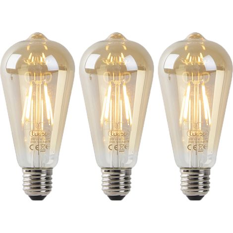 QAZQA Set of 3 E27 LED Bulbs ST64 Gold with Dusk Sensor 4W 400LM