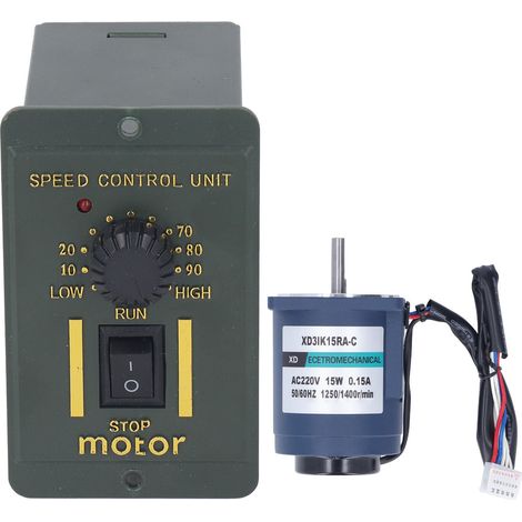 Moteur électrique réversible à vitesse variable AC220V 15W 1400tr/min avec contrôleur de vitesse, monophasé, réducteur de vitesse 15W, pour usage industriel. (1/5)