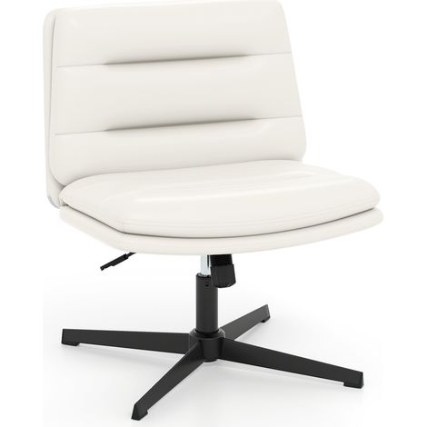 COSTWAY Mid Back Desk Chair Brown PU Leather Criss Cross Legs Height Adjustable Swivel Chair White (1/5)
