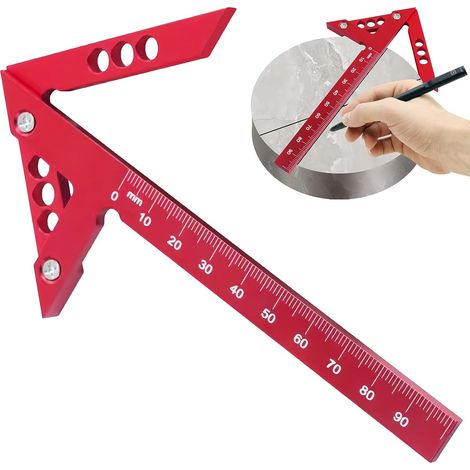 Regla de línea de aleación de aluminio con centrador: Regla de carpintero WANDGU de 45° y 90° con escala de 105 mm, regla redonda en forma de corazón, herramienta de marcado y medición. (1/5)