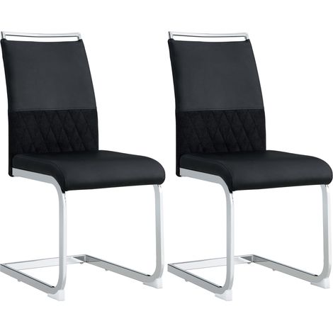Sillas de comedor modernas 2 unidades, respaldo alto en PU y lino, negras (1/5)