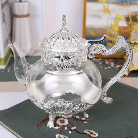 Théière artisanale en argent, petite théière, pot à vin ménager, pot en verre et métal (1/2)