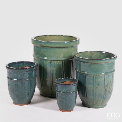 EDG Enzo De Gasperi Set 4 Pz Vaso Glaze Coste H 50 Cm H 41 Cm H 32 Cm H 23 Cm Dark Green