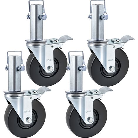 VEVOR Ruedas Giratorias de Poliuretano Núcleo de Hierro de 12,7 cm Ruedas Giratorias con Vástago Giratorio con Freno de Doble Bloqueo Pies Ajustables Capacidad de Carga de 200 kg por Rueda 4 Piezas