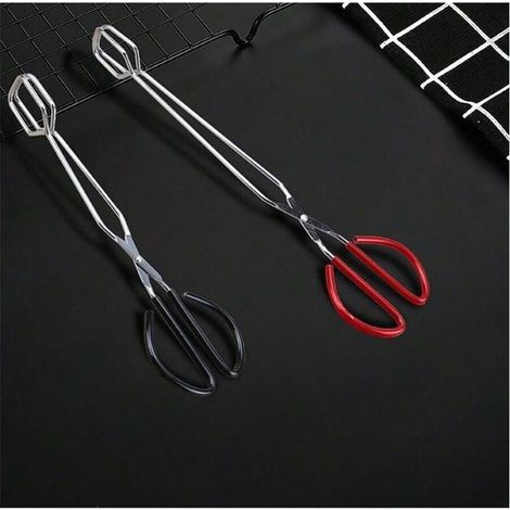 Pinces à charbon de bois en acier inoxydable, pinces à barbecue, pinces à charbon de bois domestiques, 1 pièce, 10,5 pouces (incurvé), couleurs aléatoires (1/2)