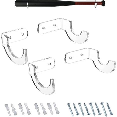 2 paires de supports pour battes de baseball en acrylique, présentoir transparent pour battes de baseball, supports muraux pour sabres laser, supports transparents pour battes avec vis pour battes de (1/5)