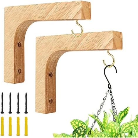2 Crochets Muraux en Bois pour Plantes 15 x 13 cm – Supports Suspendus pour Paniers Jardin Balcon Lanternes Mangeoires et Pots Fleur – Charge Max 20 kg (1/5)