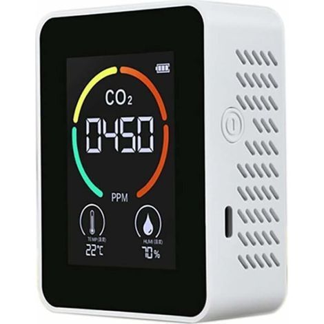 Détecteur de dioxyde de carbone CO2 pour la qualité de l'air, la température et l'humidité, mesure rapide du CO2, blanc (1/5)