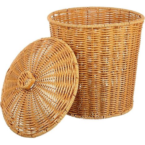 Corbeille À Linge Osier Avec Couvercle Panier De Rangement 11 Pouces Vêtements Chambre Salle De Bain Conteneur Tissé Portable Multiusage (1/5)