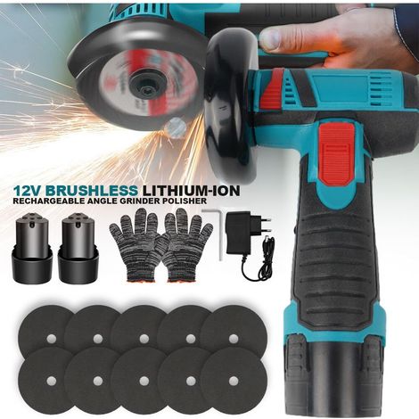 Mini Meuleuse D'Angle Sans Fil 19500RPM 12V Professional Disqueuse Sans Fil avec 2 batteries 1300mAh, 10 Disques à Tronçonner 75mm, Meuleuse d'angle pour Meuler et Polir, Couper (1/5)