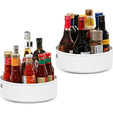 Lot de 2 plateaux tournants Lazy Susan, range-épices multifonction pour cuisine, porte-condiments rotatifs, supports antidérapants 23 cm, gris et blanc (1/5)