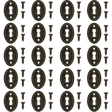 20pcs Couvercles de Trou Serrure Ovales Antiques avec Vis de Fixation Plaques d'écusson Trou pour Tiroir de Porte d'armoire Coffre 36.5x24mm (1/4)