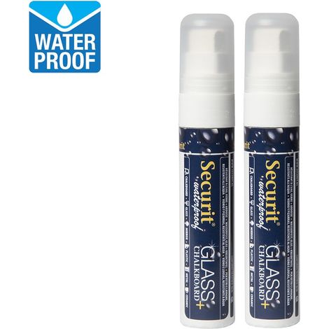 Marqueurs craie waterproof (verre+ ardoise) pointe 7-15mm blancs (lot de 2) - 27 x 27 x 155 mm - SECURIT (1/2)
