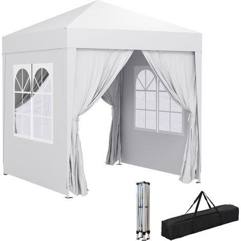 Gazebo da giardino per esterni, pieghevole, regolabile in altezza, con protezione UV, 2 x 2 m, bianco