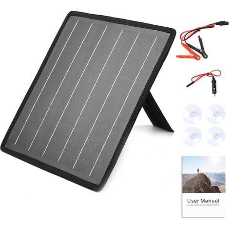 (1 pièce) Chargeur de batterie de voiture à panneau solaire 10 W 18 V Chargeur de batterie de maintien d'alimentation étanche portable et mainteneur pour voitures, bateaux, voitures et camping-cars (1/5)