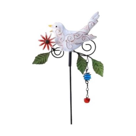 Weißes Garten-Windspiel mit Vogelmotiv