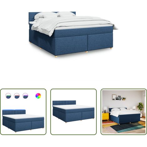 vidaXL Surmatelas -  Sommier à lattes de lit avec matelas Bleu 180x200 cm Tissu (1/5)