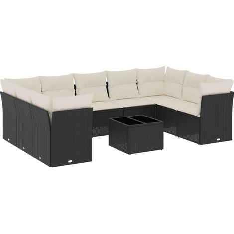 Maison Exclusive - 10-tlg. Garten-Sofagarnitur mit Kissen Schwarz (1/5)
