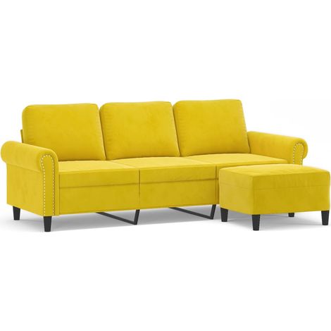 Canapé à 3 places，Sofa pour Salon，Banquette avec repose-pieds jaune 180 cm velours CFW664718 (1/5)