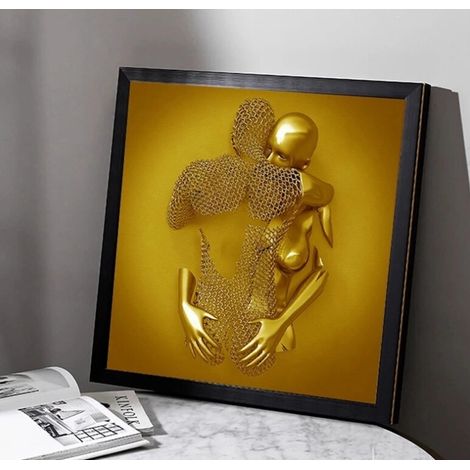 3D effet mur Art abstrait métal Sculpture toile moderne peinture décoration murale 30 40 cm or MNS (1/3)